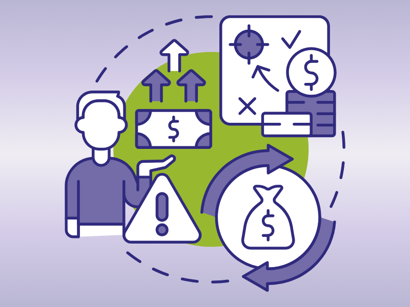 Icons graphic with symbols for money returning to employers